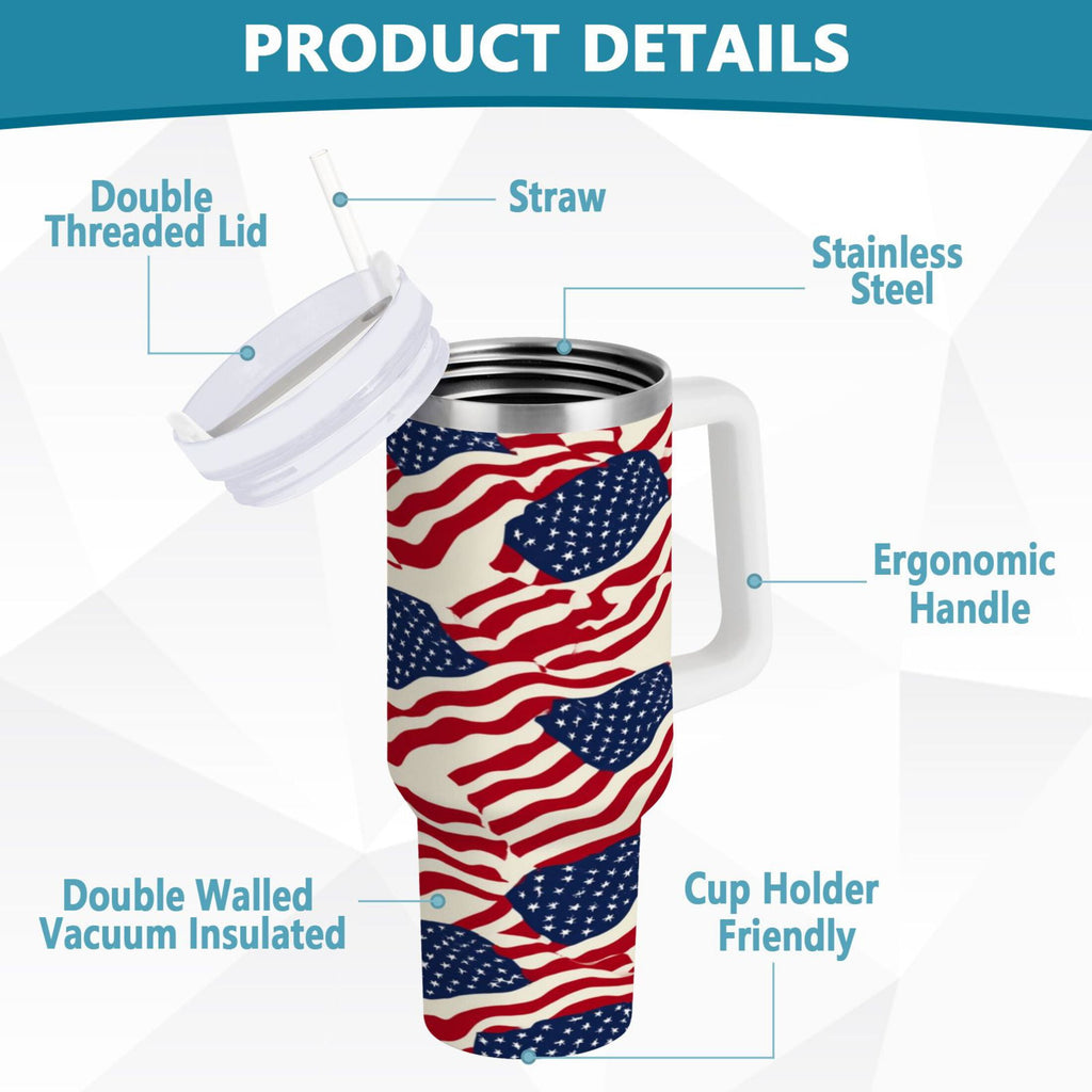 40 oz Insulated Stainless Steel Tumbler Double Wall Stainless Steel Tumbler with 2-Way Drinking Flags Abstract Design - 5PPG