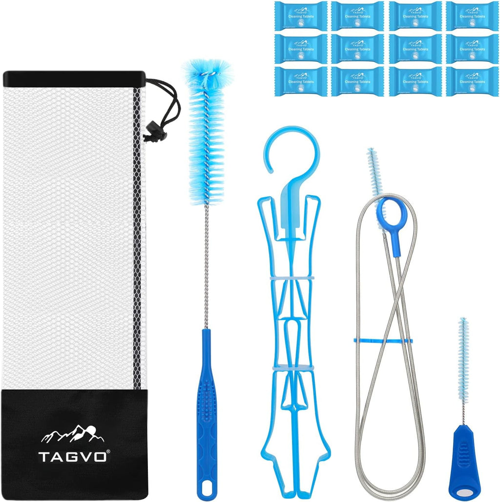 TAGVO Hydration Bladder 2 Liter BPA Free 70oz + Cleaning Brushes Kit, Leakproof Water Bladder Travel Reservoir Hydration Bag, Easy Cleaning by 3 Brushes and Air Drying by Collapsible Frame - T8A9