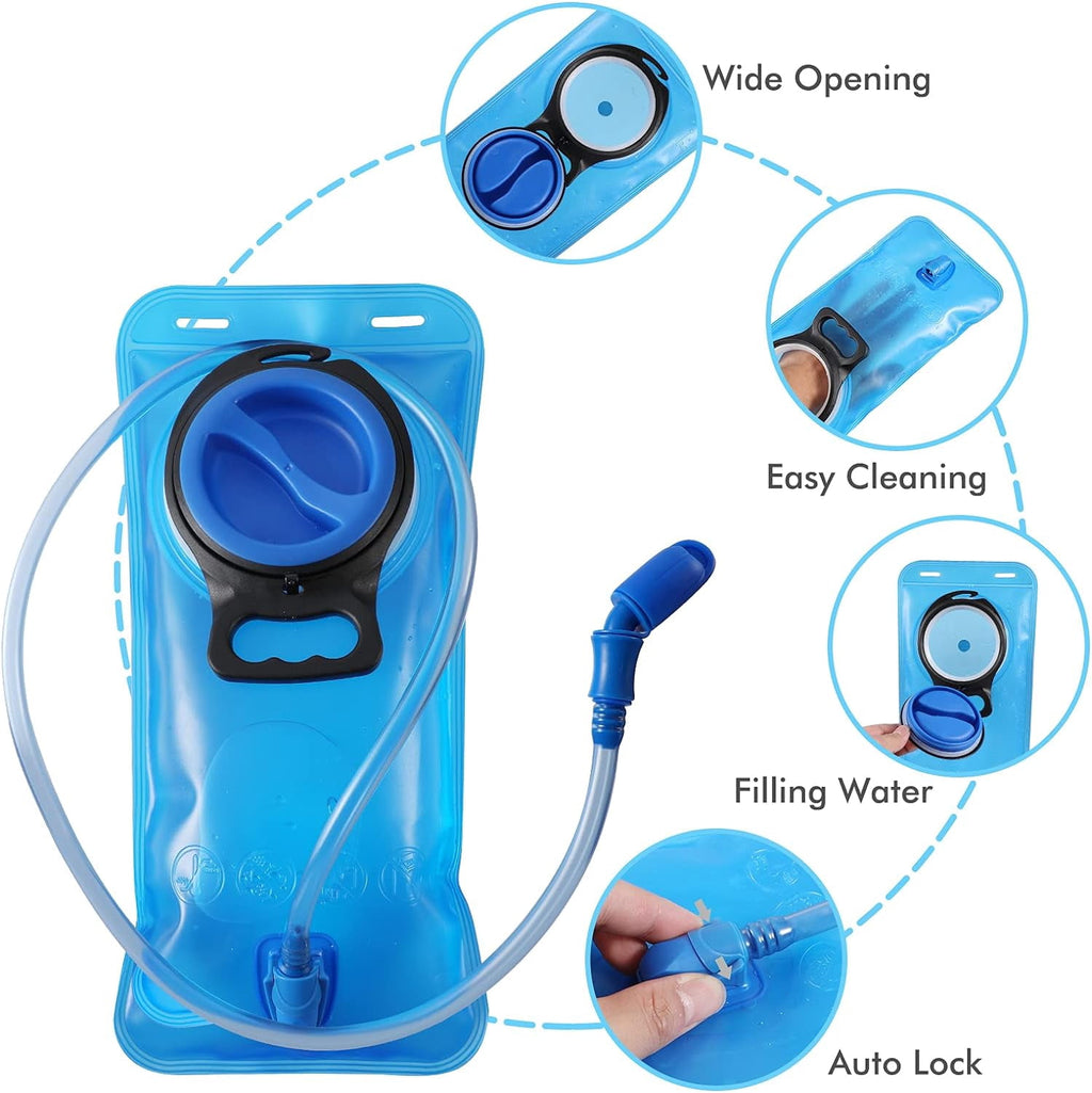 TAGVO Hydration Bladder 2 Liter BPA Free 70oz + Cleaning Brushes Kit, Leakproof Water Bladder Travel Reservoir Hydration Bag, Easy Cleaning by 3 Brushes and Air Drying by Collapsible Frame - T8A9