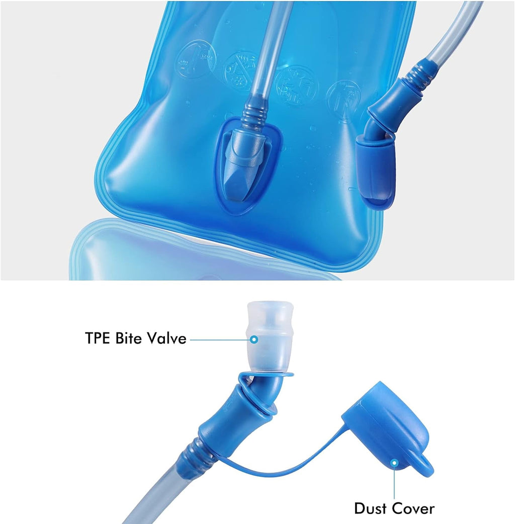 TAGVO Hydration Bladder 2 Liter BPA Free 70oz + Cleaning Brushes Kit, Leakproof Water Bladder Travel Reservoir Hydration Bag, Easy Cleaning by 3 Brushes and Air Drying by Collapsible Frame - T8A9