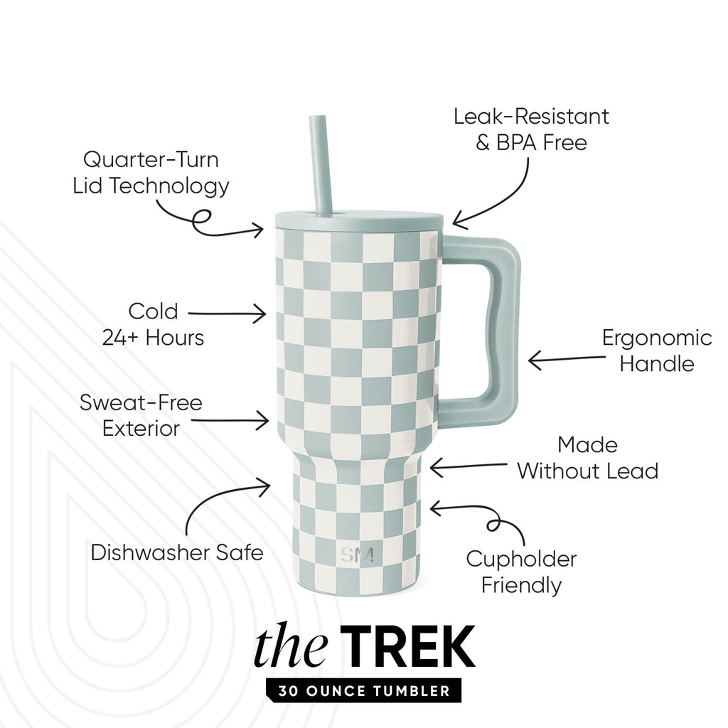 Simple Modern 30 fl oz Insulated Stainless Steel Trek Tumbler with Straw Lid | Seaglass Sage and Cream Checkmate - B21Q
