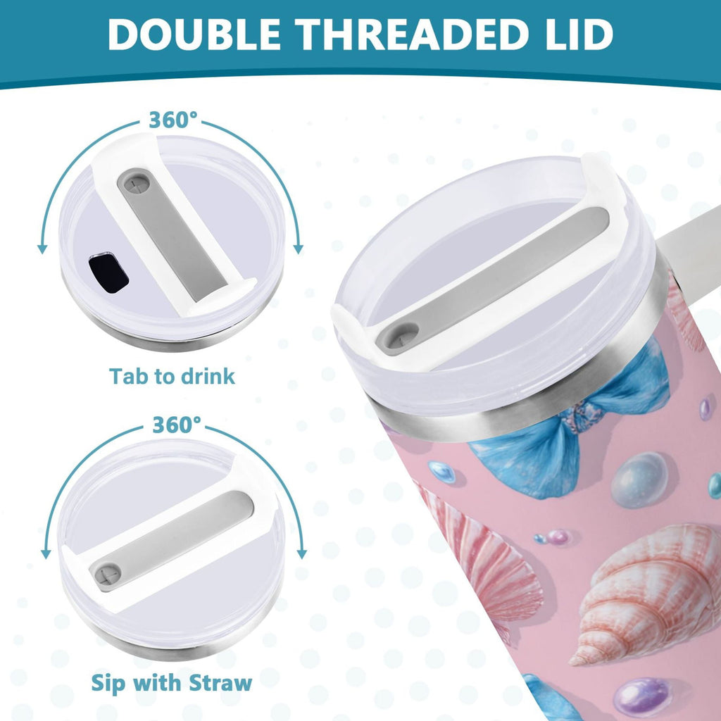 30 oz Insulated Stainless Steel Tumbler Double Wall Stainless Steel Tumbler with 2-Way Drinking Seashells and Bows - P6YC