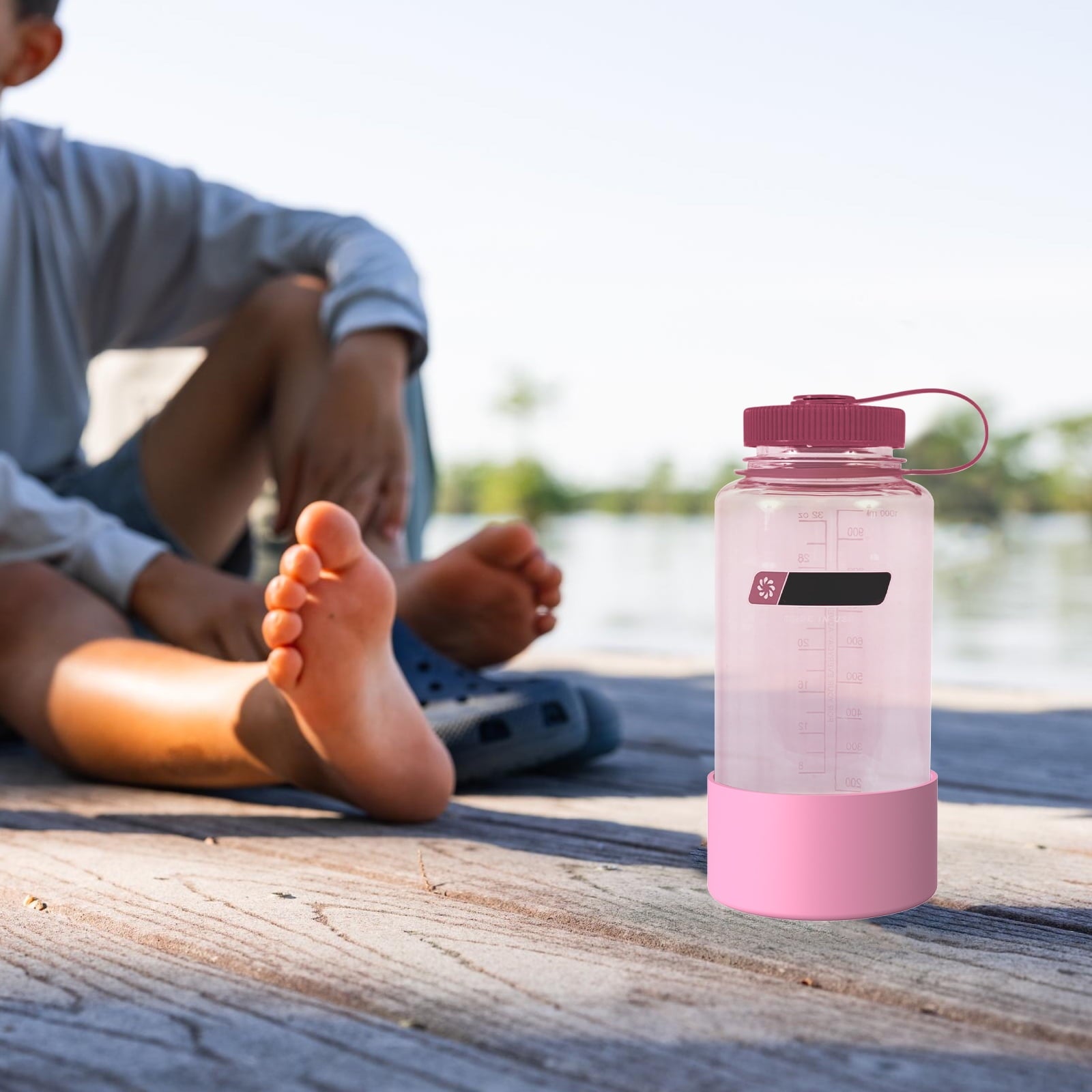 Linkidea 2 Pack Water Bottle Boot Compatible with Nalgene Sustain Wide Mouth 32oz/48oz, Narrow Mouth 32oz, Silicone Anti-Slip Bottle Bottom Bumper Protector (Light Pink) - WMKB