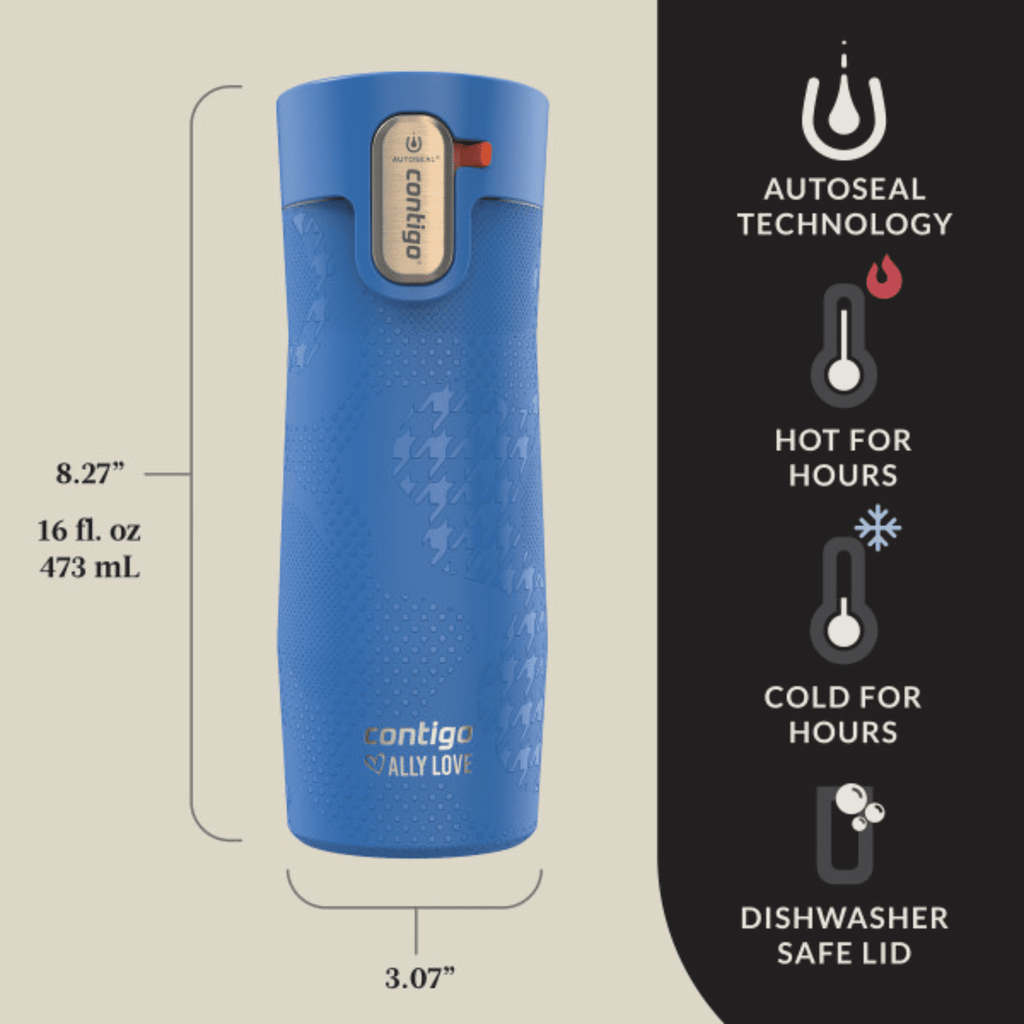 Contigo x Ally Love Autoseal West Loop Vacuum-Insulated Stainless Steel Travel Mug with Easy-Clean Lid, 16 oz, Stellar Jay - O4N3
