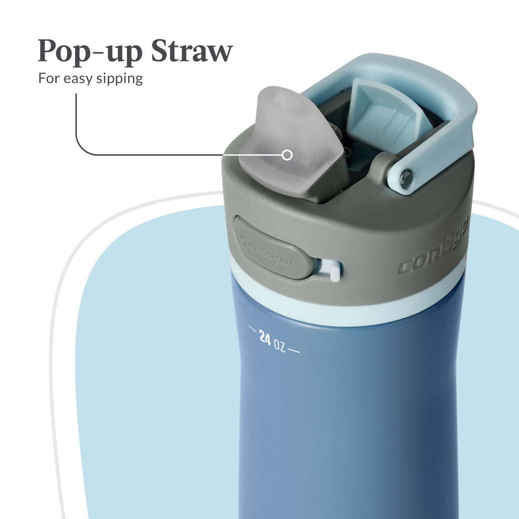 Contigo® Wells Chill Stainless Steel Filter Water Bottle with AUTOSPOUT® Straw Lid, 24 oz., Dark Ice - 67CH