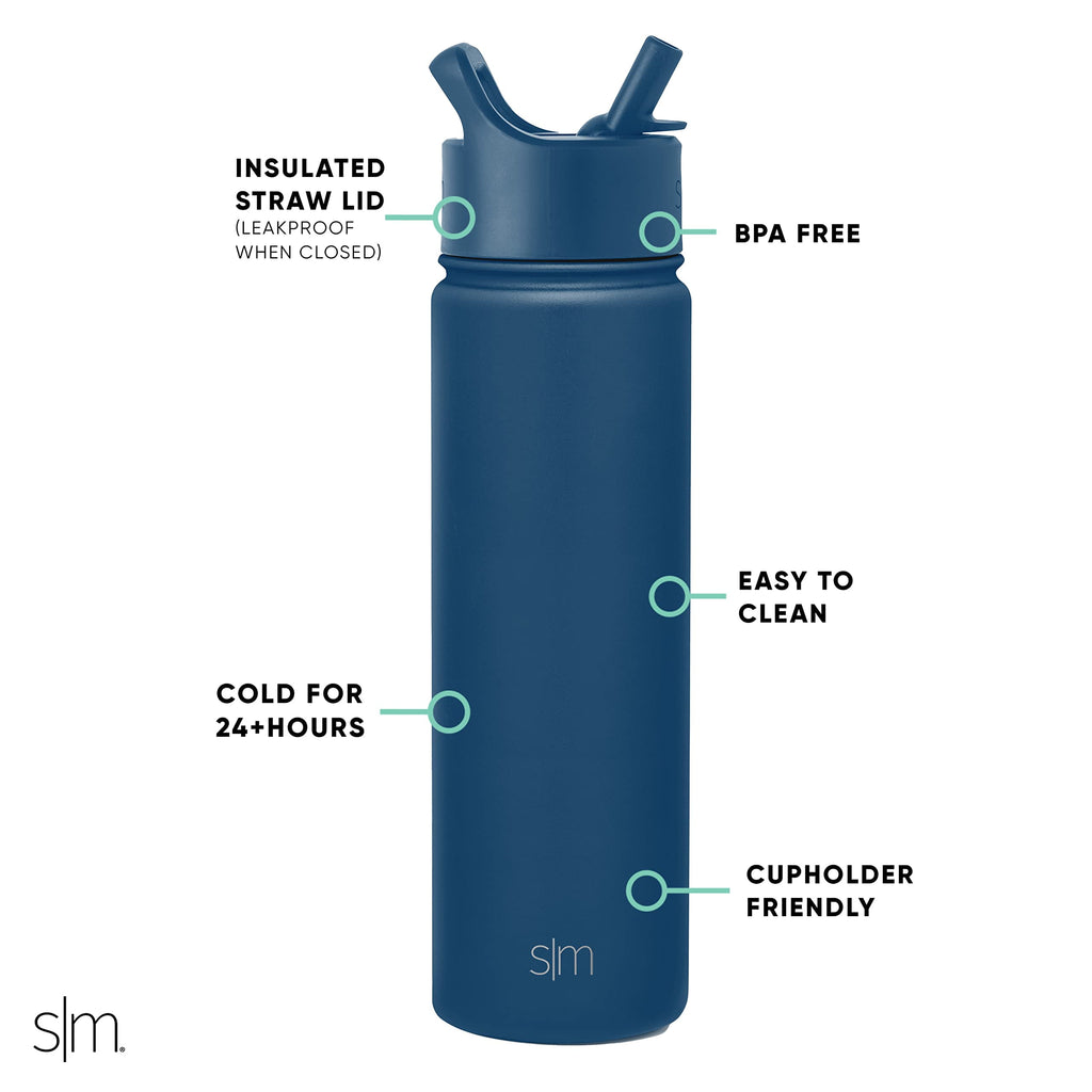 Simple Modern Water Bottle with Straw Lid Vacuum Insulated Stainless Steel Metal Thermos Bottles | Reusable Leak Proof BPA-Free Flask for School | Summit Collection | 22oz, Slumberland - W28V