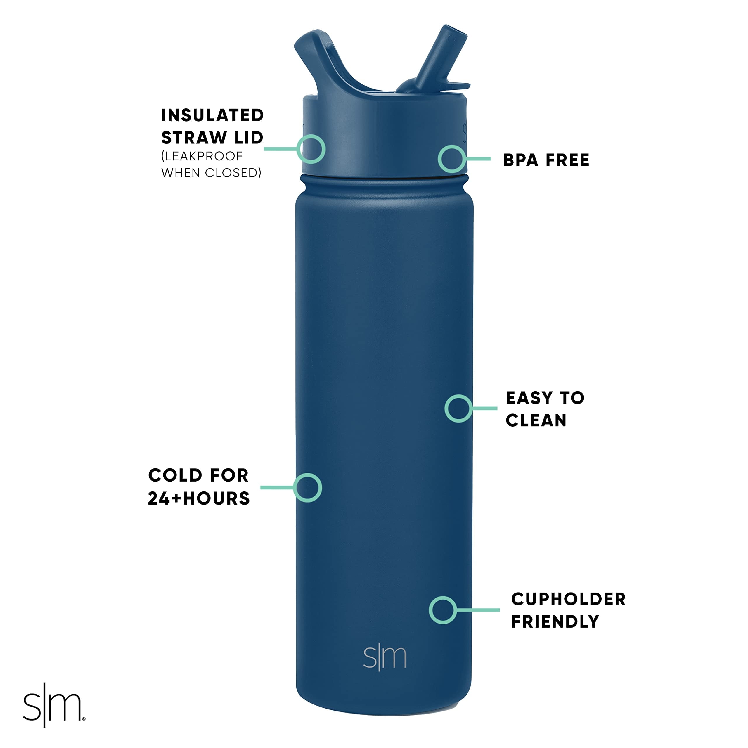 Simple Modern Water Bottle with Straw Lid Vacuum Insulated Stainless Steel Metal Thermos Bottles | Reusable Leak Proof BPA-Free Flask for School | Summit Collection | 22oz, Slumberland - W28V