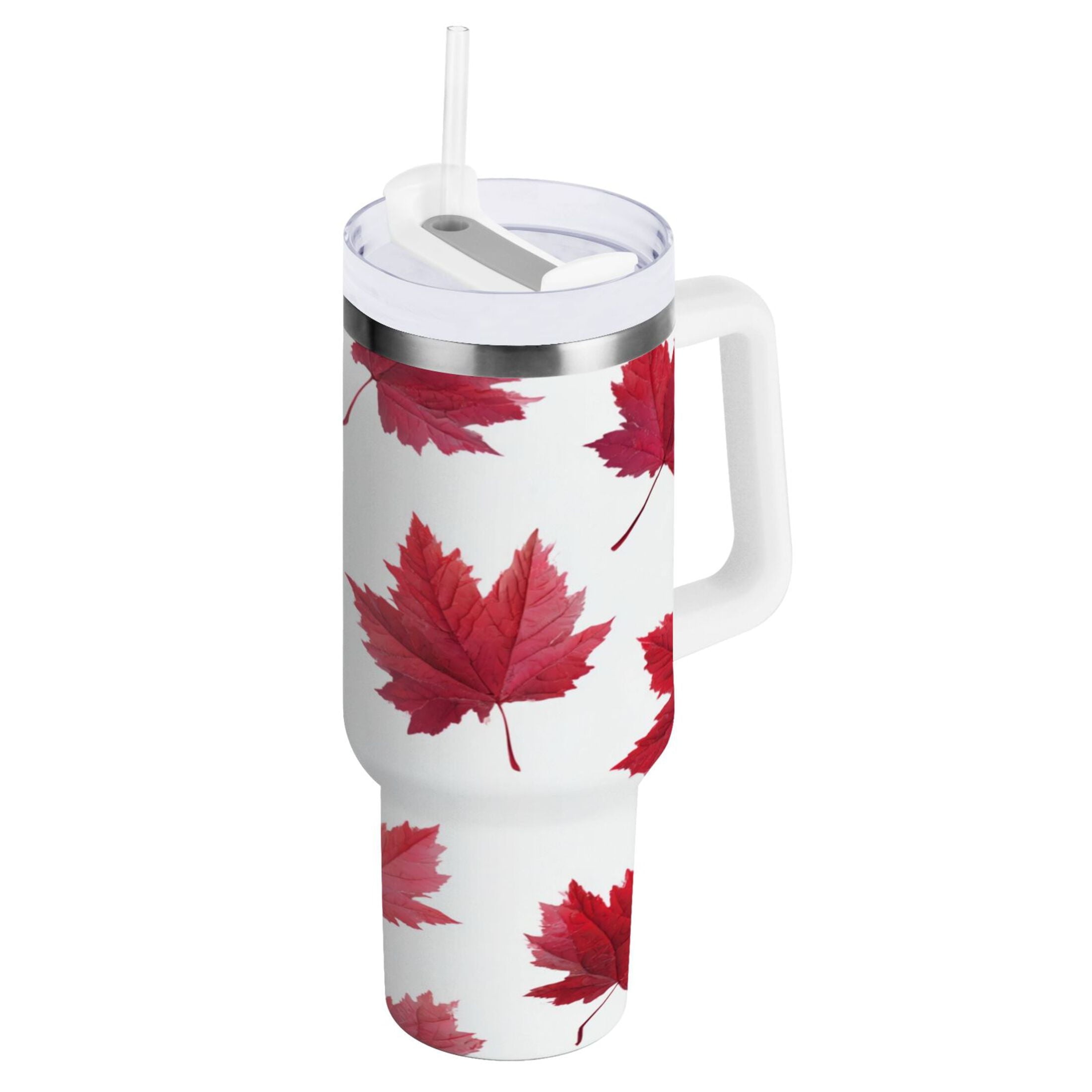 30 oz Insulated Stainless Steel Tumbler Double Wall Stainless Steel Tumbler with 2-Way Drinking Red Maple Leaves - 6583