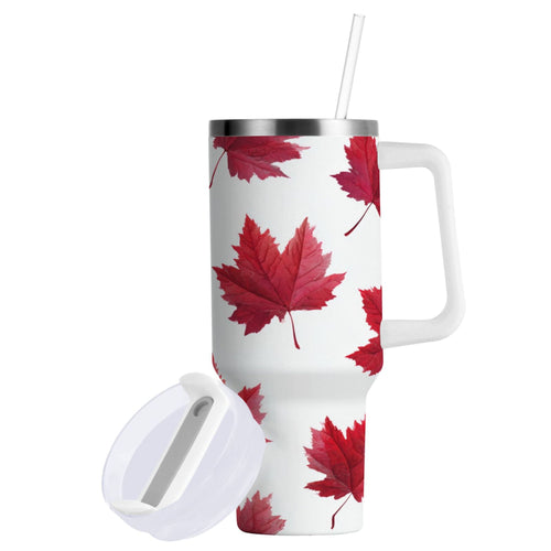 30 oz Insulated Stainless Steel Tumbler Double Wall Stainless Steel Tumbler with 2-Way Drinking Red Maple Leaves - 6583