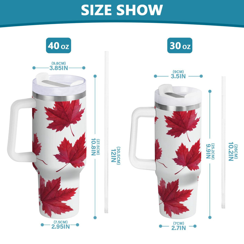 30 oz Insulated Stainless Steel Tumbler Double Wall Stainless Steel Tumbler with 2-Way Drinking Red Maple Leaves - 6583