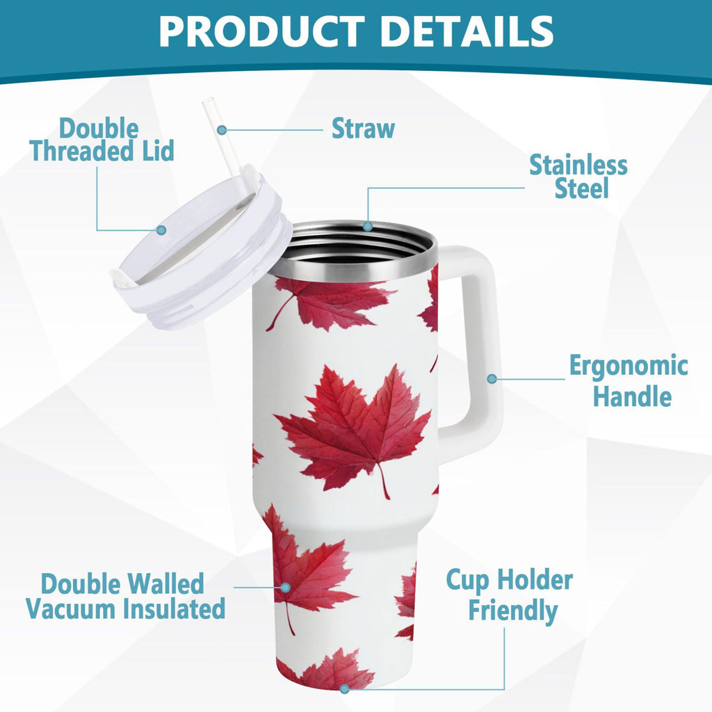 30 oz Insulated Stainless Steel Tumbler Double Wall Stainless Steel Tumbler with 2-Way Drinking Red Maple Leaves - 6583