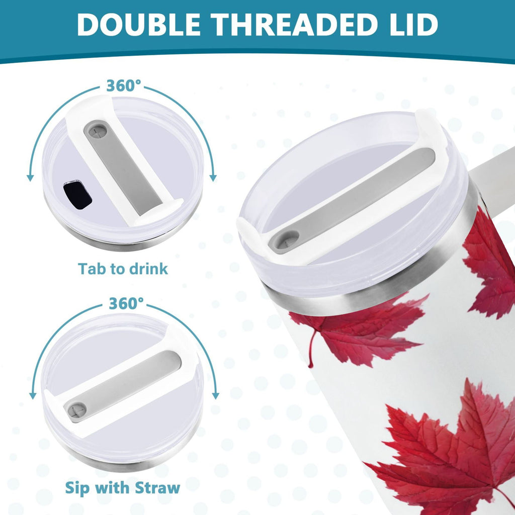 30 oz Insulated Stainless Steel Tumbler Double Wall Stainless Steel Tumbler with 2-Way Drinking Red Maple Leaves - 6583