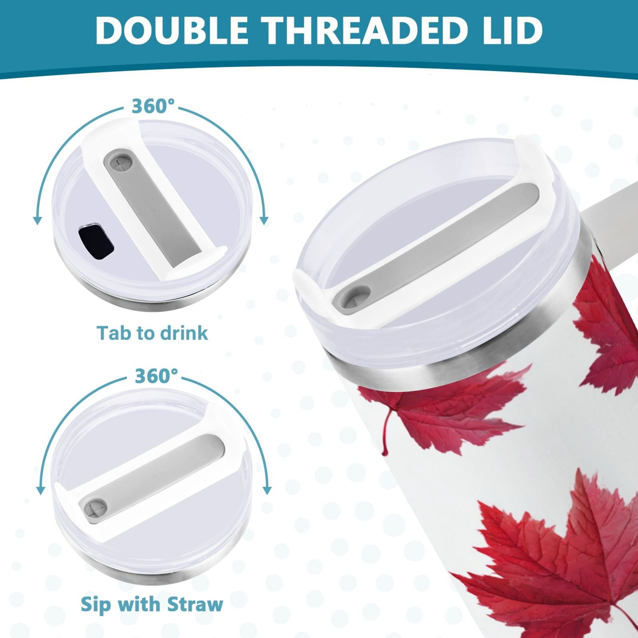 30 oz Insulated Stainless Steel Tumbler Double Wall Stainless Steel Tumbler with 2-Way Drinking Red Maple Leaves - 6583