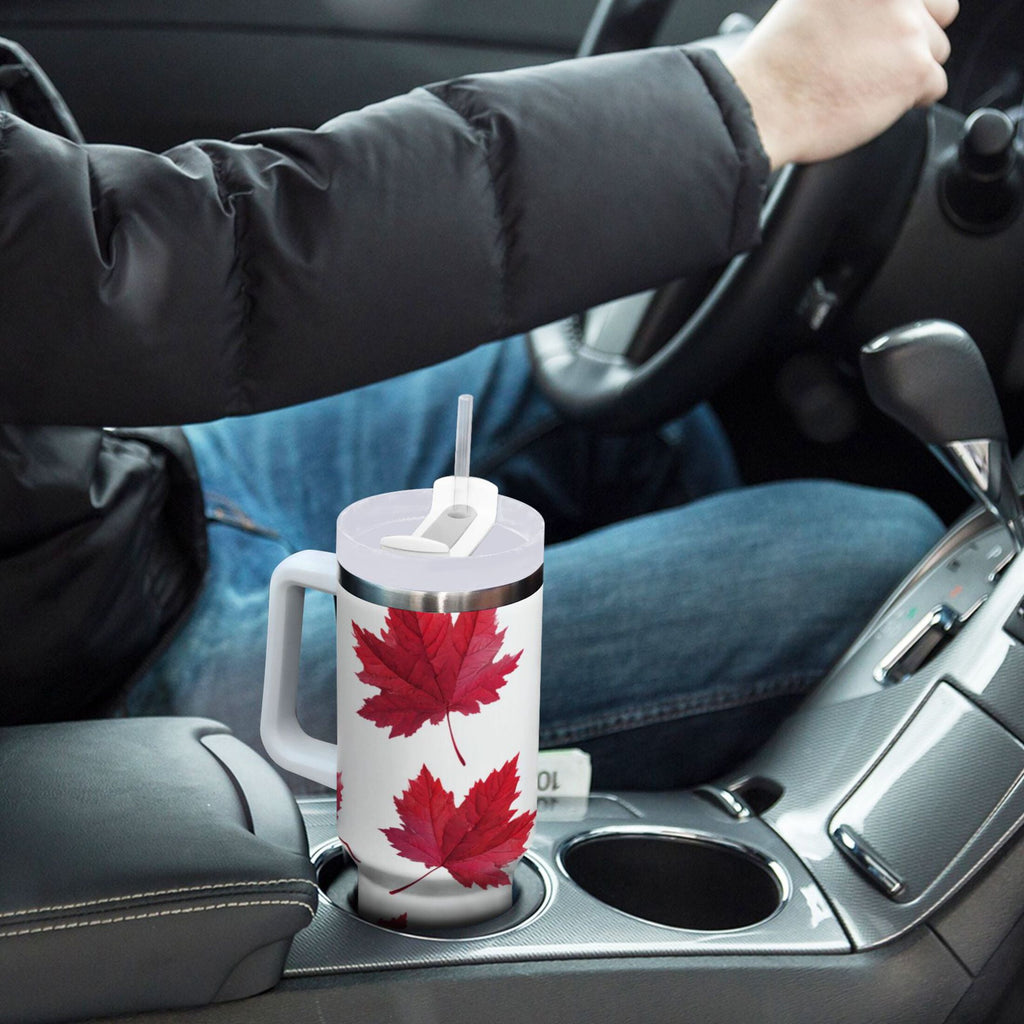 30 oz Insulated Stainless Steel Tumbler Double Wall Stainless Steel Tumbler with 2-Way Drinking Red Maple Leaves - 6583