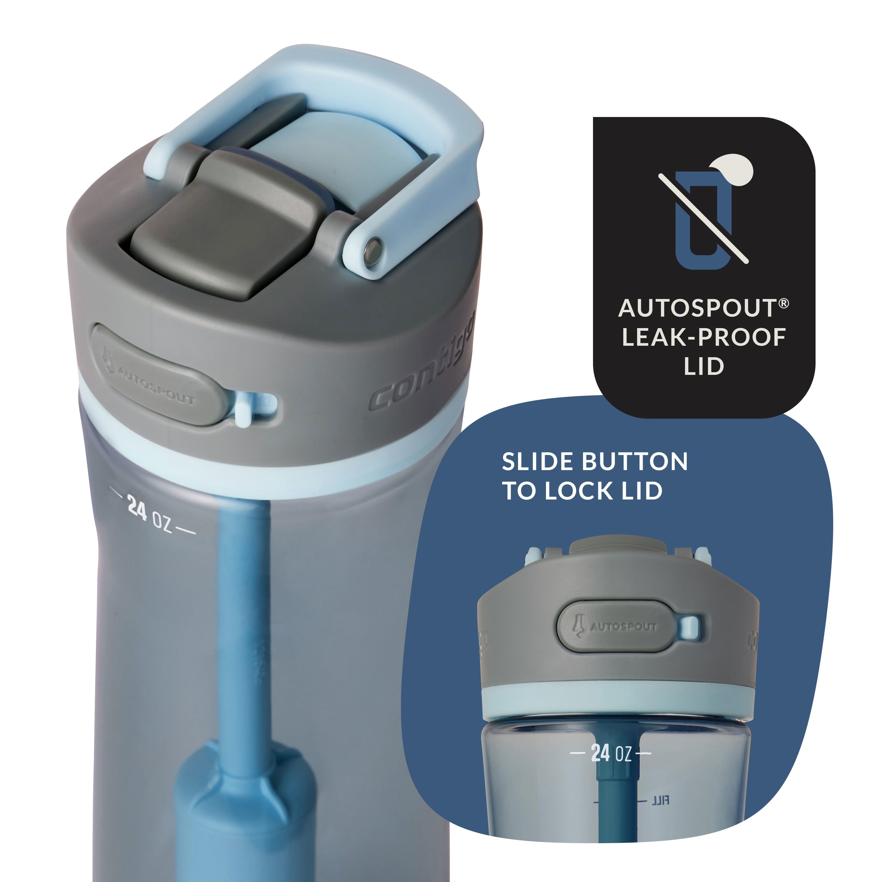 Contigo® Wells Plastic Filter Water Bottle with AUTOSPOUT® Straw Lid, 24 Oz., Dark Ice - Z343