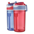 Contigo Kids 2-in-1 Snack Hero Tumbler Featuring 4oz Snack Holder Stacked on Top of 13oz Water Bottle - BPA Free, Durable Tritan w/Flexible Carry Handle &amp; Spill-Proof Valve, Purple &amp; Pink – 2 Pack - O2LB