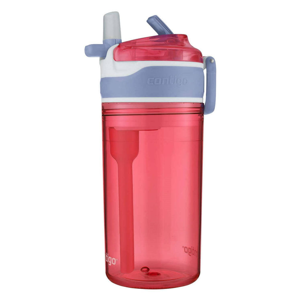 Contigo Kids 2-in-1 Snack Hero Tumbler Featuring 4oz Snack Holder Stacked on Top of 13oz Water Bottle - BPA Free, Durable Tritan w/Flexible Carry Handle &amp; Spill-Proof Valve, Purple &amp; Pink – 2 Pack - O2LB