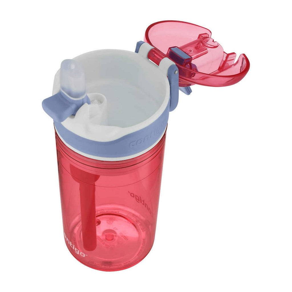 Contigo Kids 2-in-1 Snack Hero Tumbler Featuring 4oz Snack Holder Stacked on Top of 13oz Water Bottle - BPA Free, Durable Tritan w/Flexible Carry Handle &amp; Spill-Proof Valve, Purple &amp; Pink – 2 Pack - O2LB