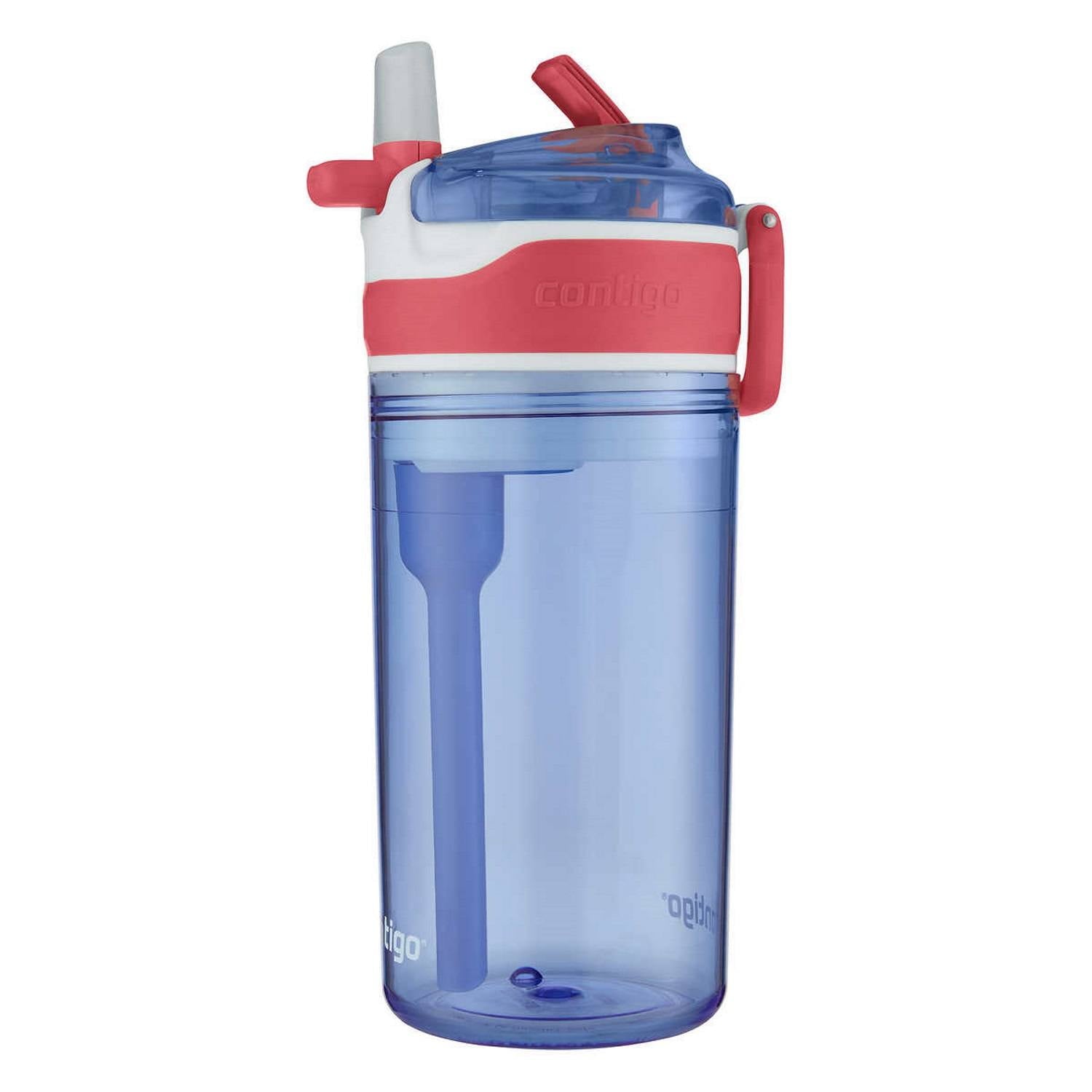 Contigo Kids 2-in-1 Snack Hero Tumbler Featuring 4oz Snack Holder Stacked on Top of 13oz Water Bottle - BPA Free, Durable Tritan w/Flexible Carry Handle &amp; Spill-Proof Valve, Purple &amp; Pink – 2 Pack - O2LB