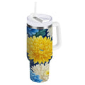 30 oz Insulated Stainless Steel Tumbler Double Wall Stainless Steel Tumbler with 2-Way Drinking Yellow and White Chrysanthemum - J411