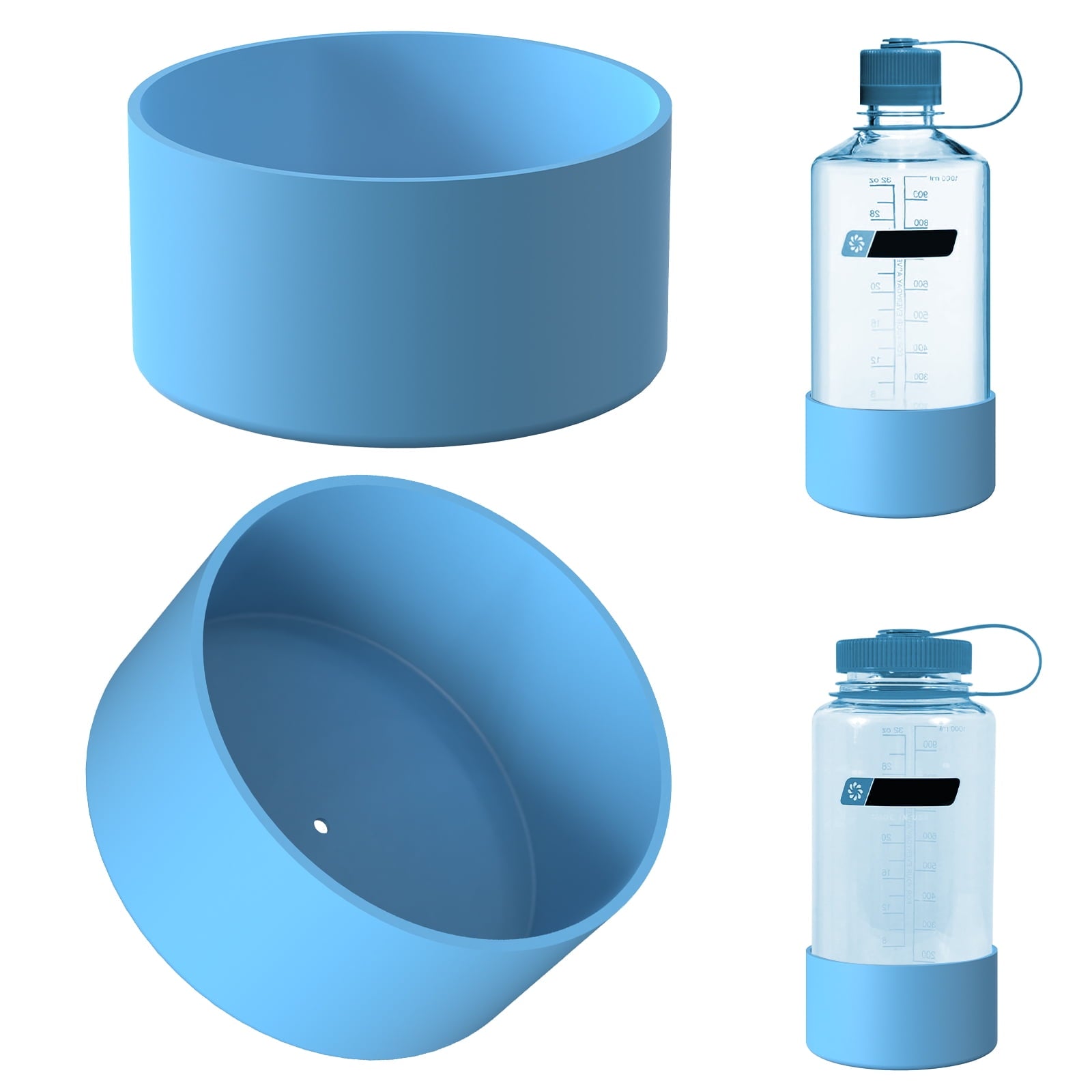 Linkidea 2 Pack Water Bottle Boot Compatible with Nalgene Sustain Wide Mouth 32oz/48oz, Narrow Mouth 32oz, Silicone Anti-Slip Bottle Bottom Bumper Protector (Blue) - FTB8