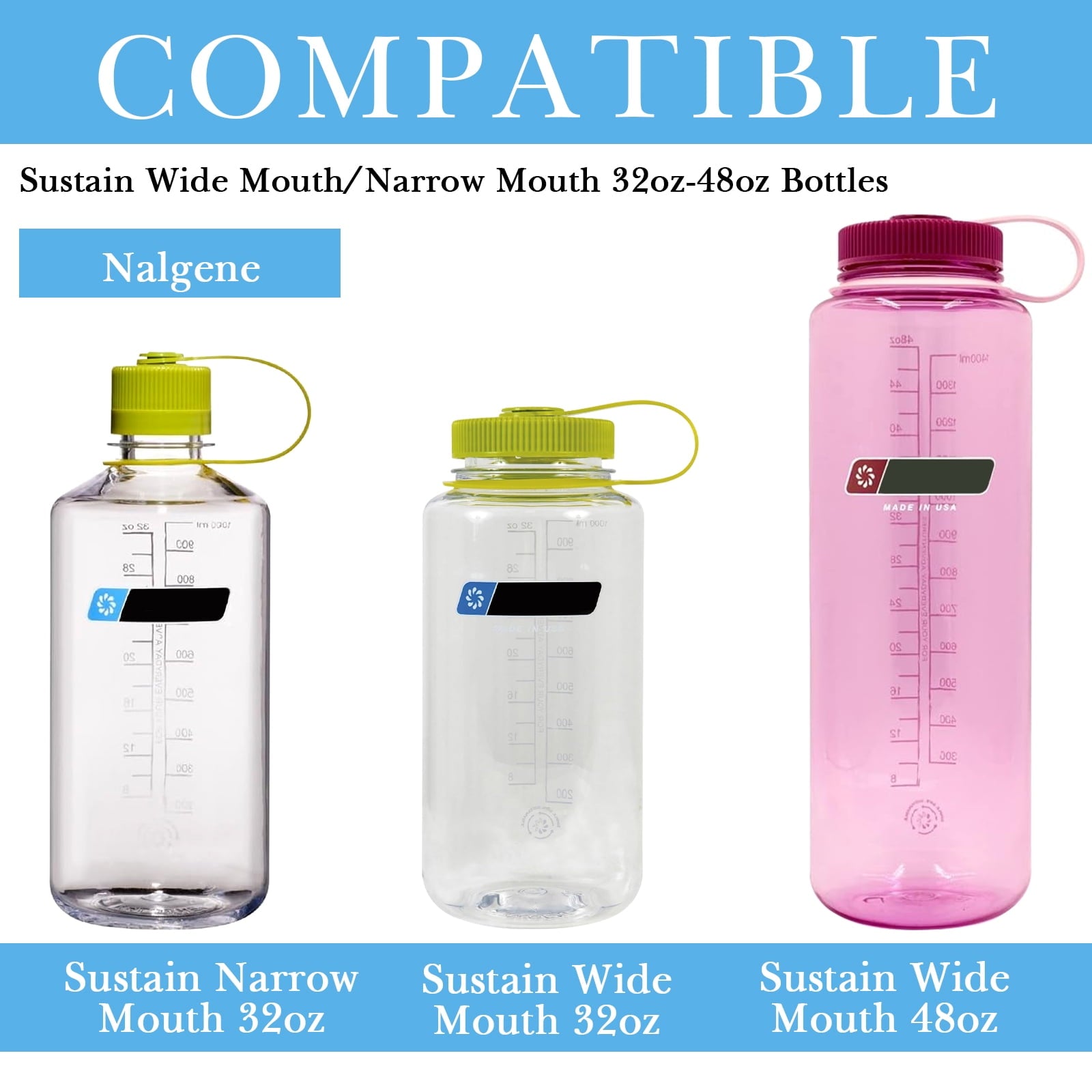 Linkidea 2 Pack Water Bottle Boot Compatible with Nalgene Sustain Wide Mouth 32oz/48oz, Narrow Mouth 32oz, Silicone Anti-Slip Bottle Bottom Bumper Protector (Blue) - FTB8