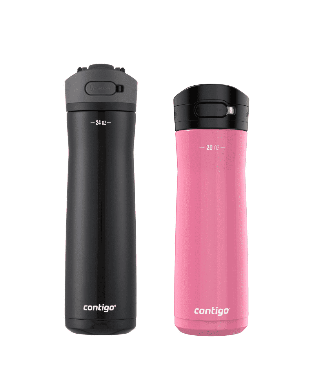 Contigo Jackson Chill  Bundle 2 Water Bottles Black 24oz and Pink  20oz with Autopop Lid - MZHL