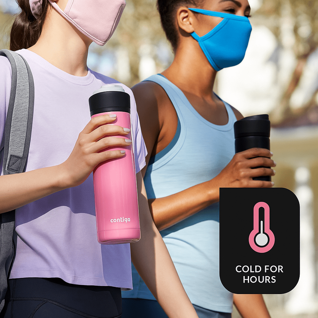Contigo Jackson Chill  Bundle 2 Water Bottles Black 24oz and Pink  20oz with Autopop Lid - MZHL