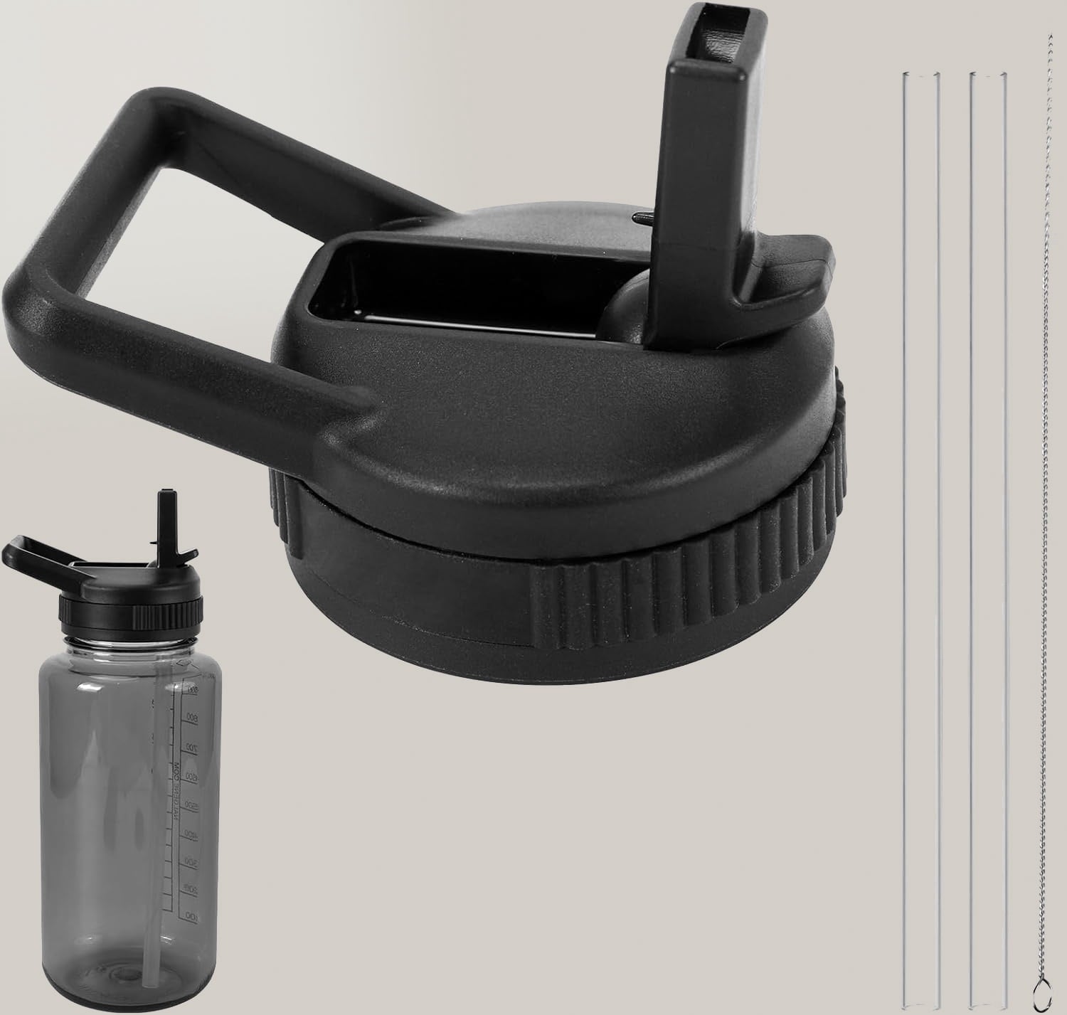 Straw Lid Compatible with Nalgene Water Bottles, BPA-Free Straws Lid with Handle for Nalgene Wide Mouth, Replacement Bottle Cap Accessories with Straws and Straw Brush - AFMO