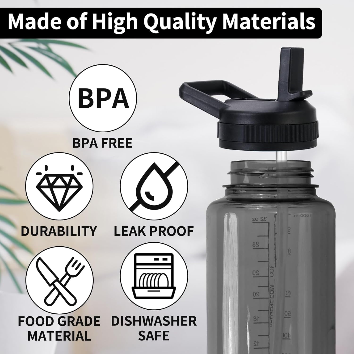 Straw Lid Compatible with Nalgene Water Bottles, BPA-Free Straws Lid with Handle for Nalgene Wide Mouth, Replacement Bottle Cap Accessories with Straws and Straw Brush - AFMO