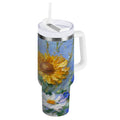 40 oz Insulated Stainless Steel Tumbler Double Wall Stainless Steel Tumbler with 2-Way Drinking Sunflowers and Daisies - 1NOK