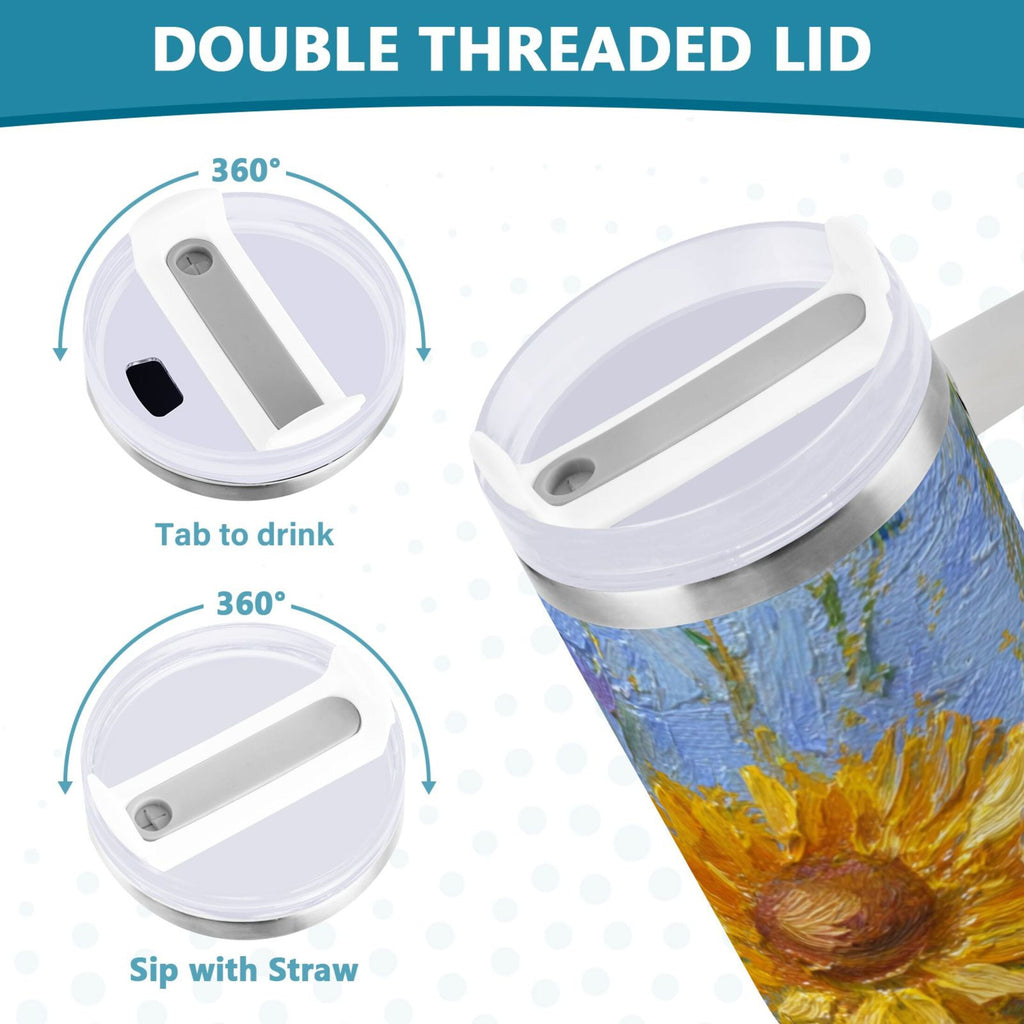 40 oz Insulated Stainless Steel Tumbler Double Wall Stainless Steel Tumbler with 2-Way Drinking Sunflowers and Daisies - 1NOK