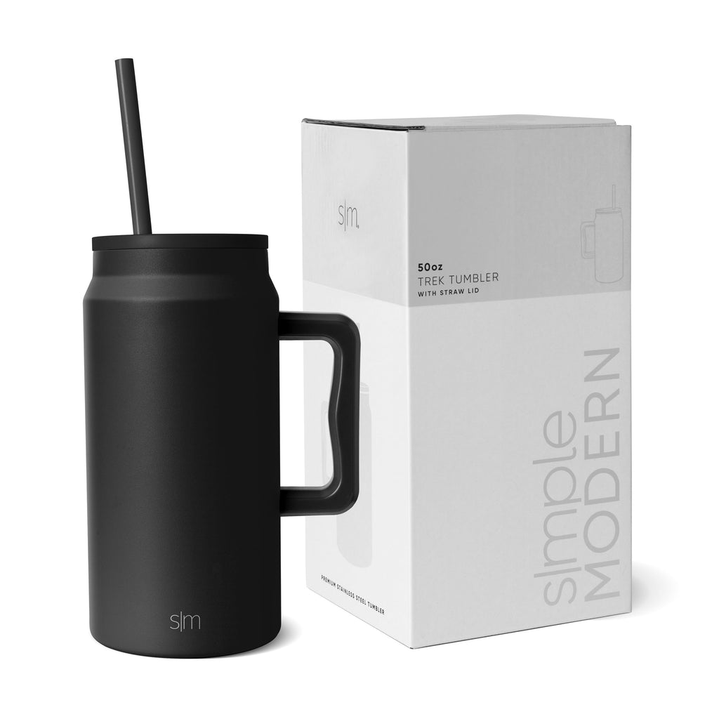 Simple Modern 50 fl oz Insulated Stainless Steel Trek Tumbler with Straw Lid | Midnight Black - X3HG