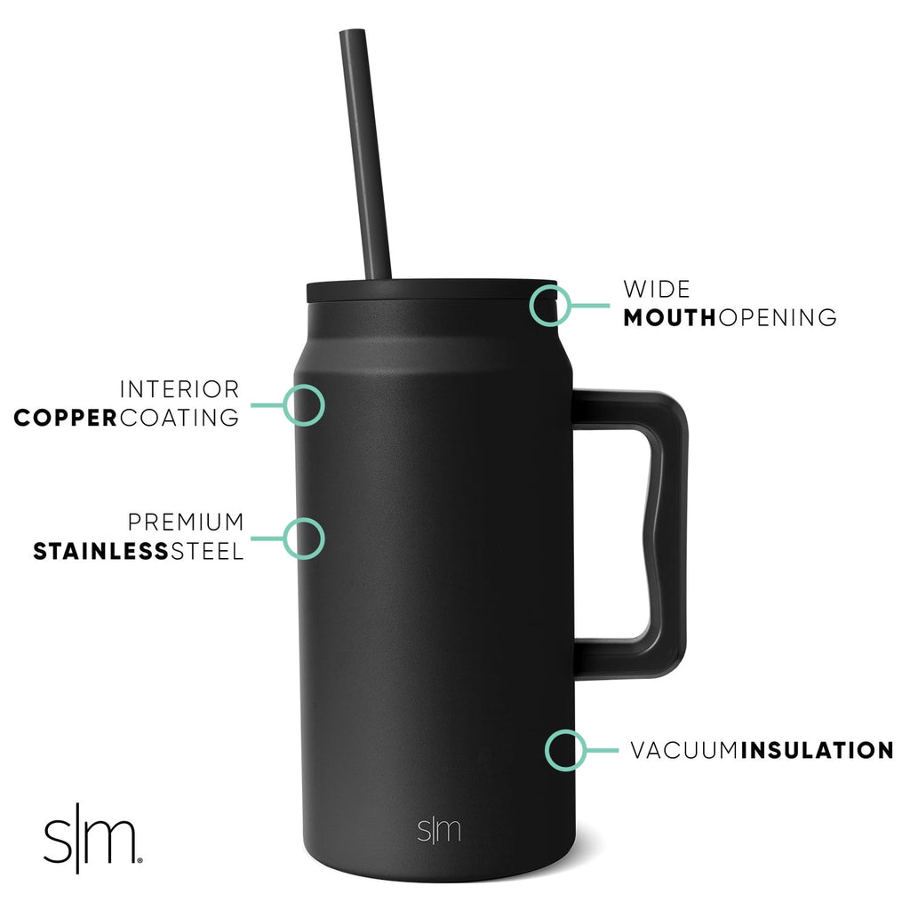 Simple Modern 50 fl oz Insulated Stainless Steel Trek Tumbler with Straw Lid | Midnight Black - X3HG