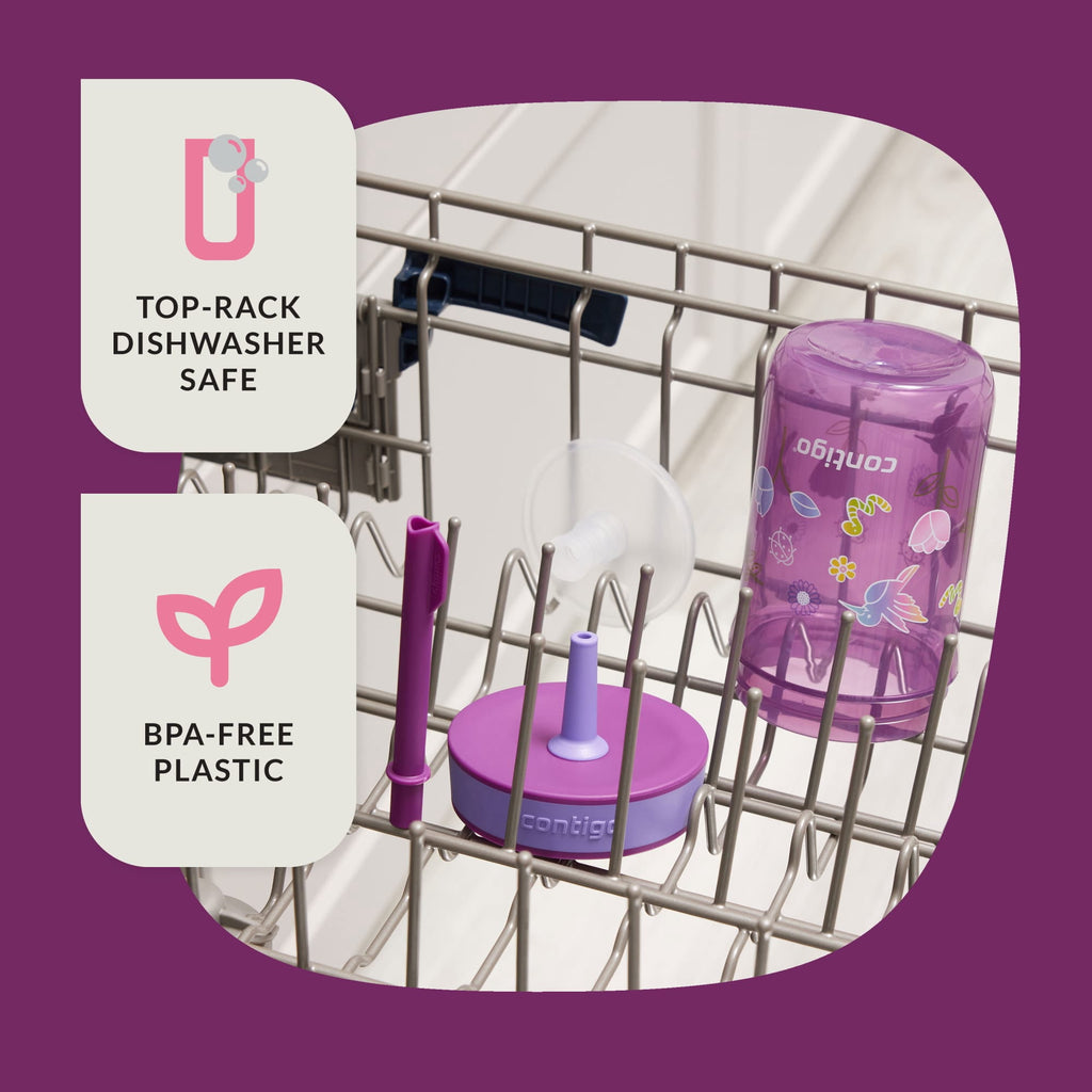 Contigo Kids Leighton Spill-Proof Tumbler with Straw, Ages 3+, Pink and Purple, 14 oz, 2 Pack - LK17