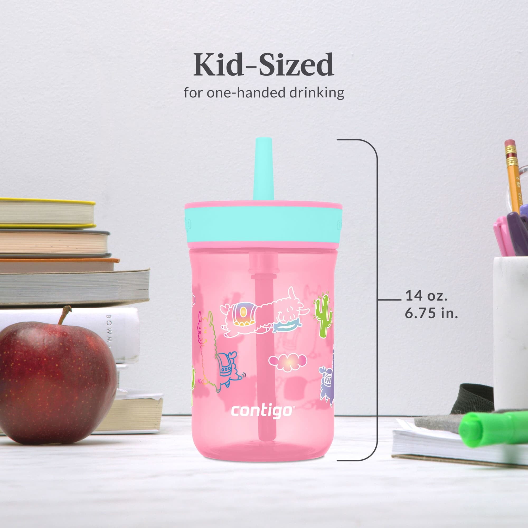 Contigo Kids Leighton Spill-Proof Tumbler with Straw, Ages 3+, Pink and Purple, 14 oz, 2 Pack - LK17