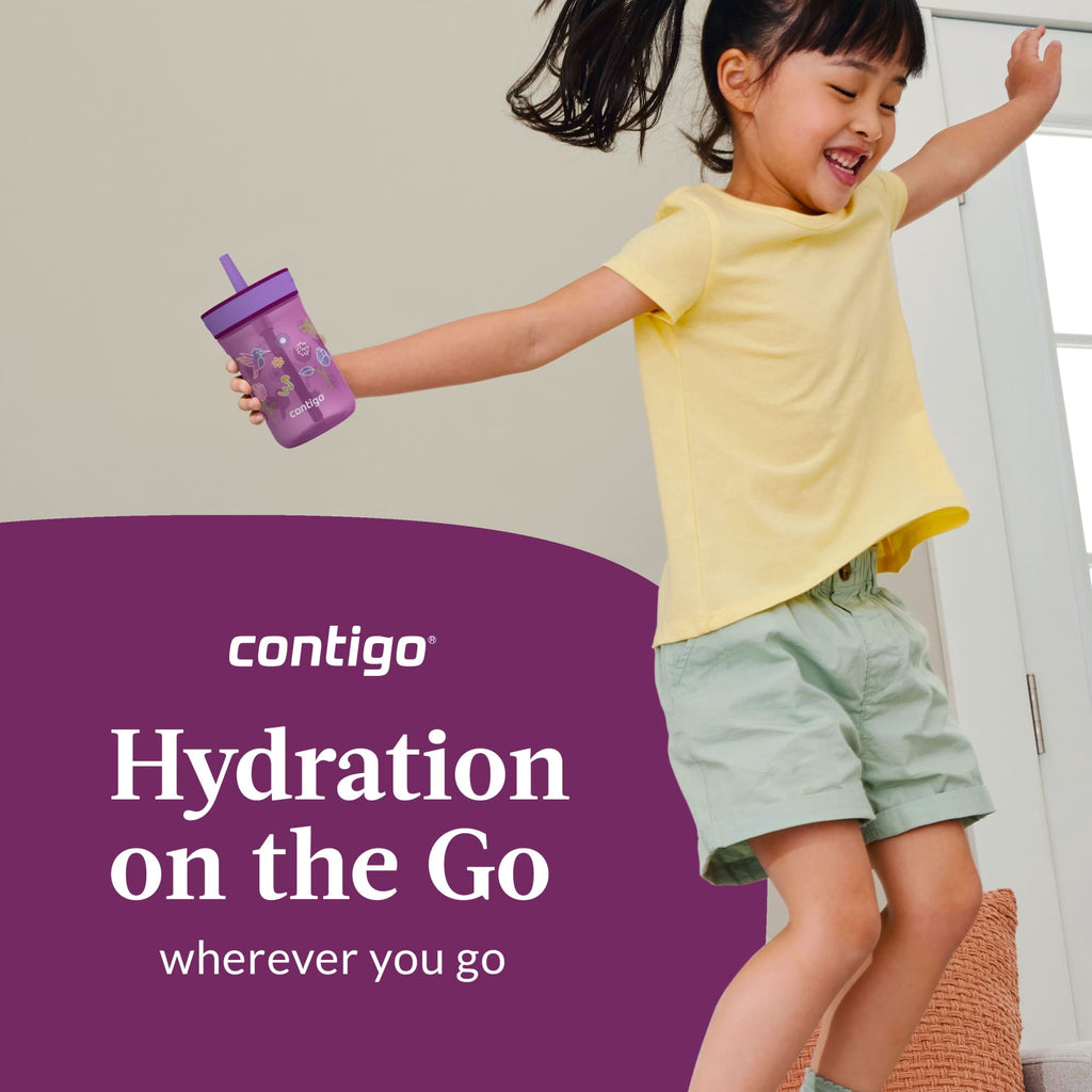 Contigo Kids Leighton Spill-Proof Tumbler with Straw, Ages 3+, Pink and Purple, 14 oz, 2 Pack - LK17