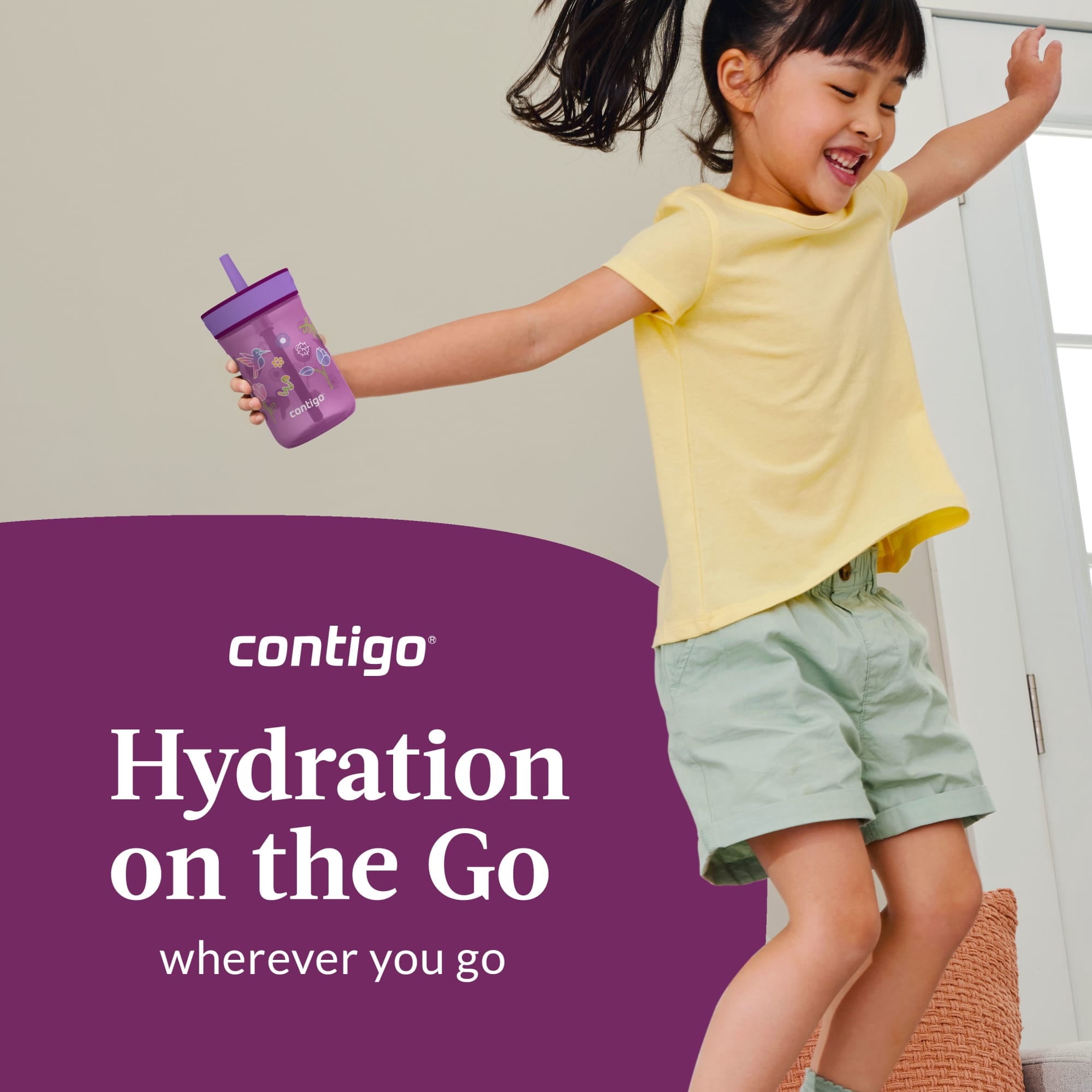 Contigo Kids Leighton Spill-Proof Tumbler with Straw, Ages 3+, Pink and Purple, 14 oz, 2 Pack - LK17