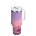 30 oz Insulated Stainless Steel Tumbler Double Wall Stainless Steel Tumbler with 2-Way Drinking Pink Butterflies Flying - XKQH