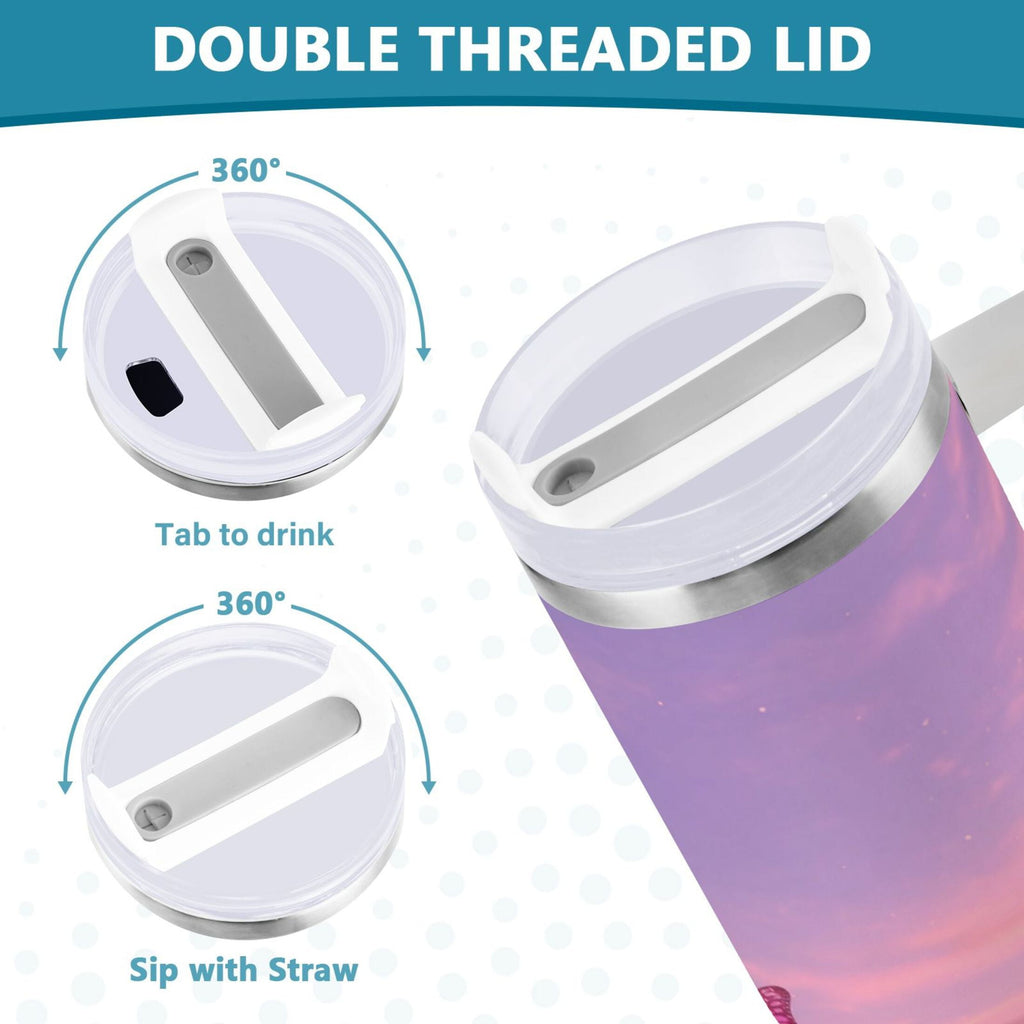 30 oz Insulated Stainless Steel Tumbler Double Wall Stainless Steel Tumbler with 2-Way Drinking Pink Butterflies Flying - XKQH