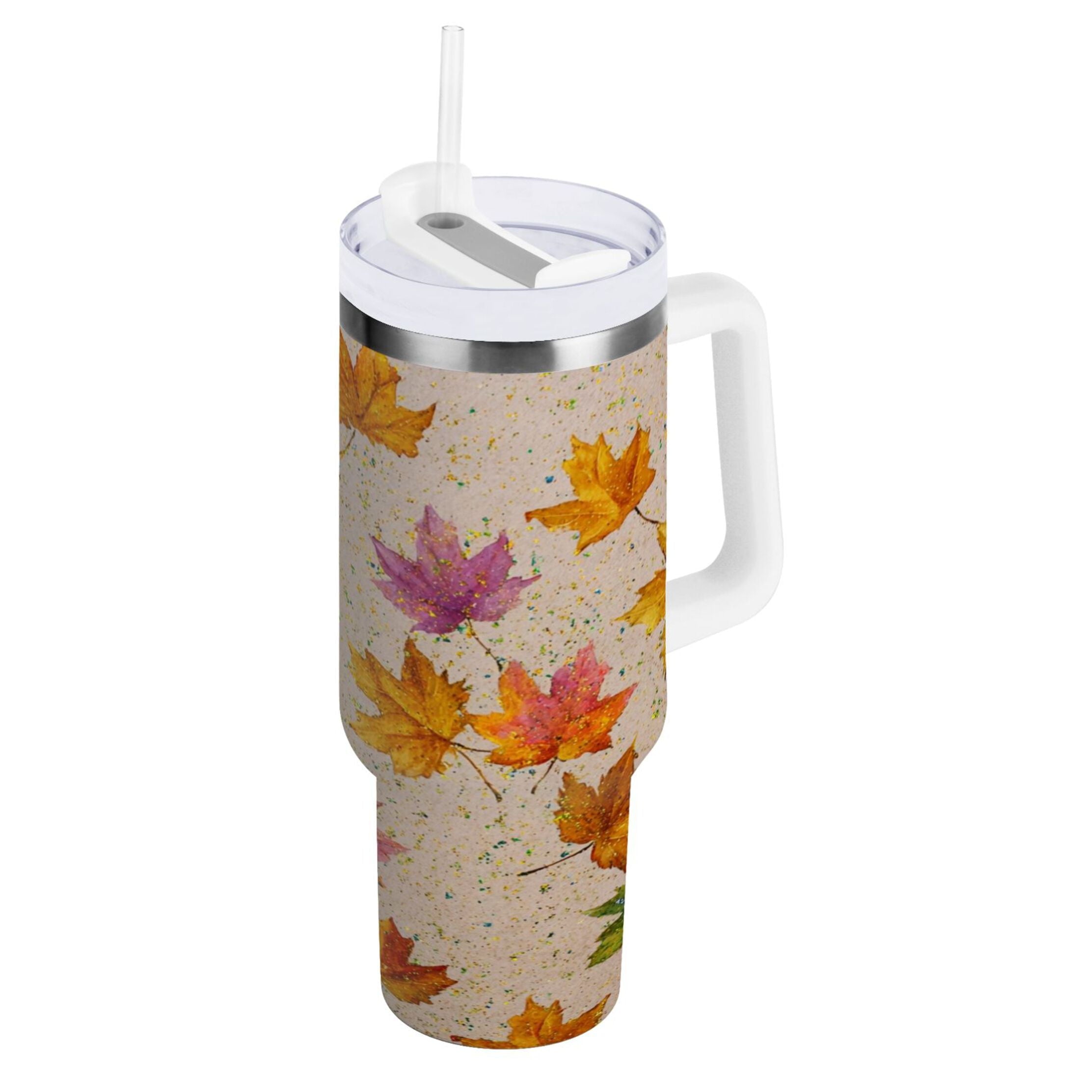 40 oz Insulated Stainless Steel Tumbler Double Wall Stainless Steel Tumbler with 2-Way Drinking Colored Autumn Leaves - 2OMS