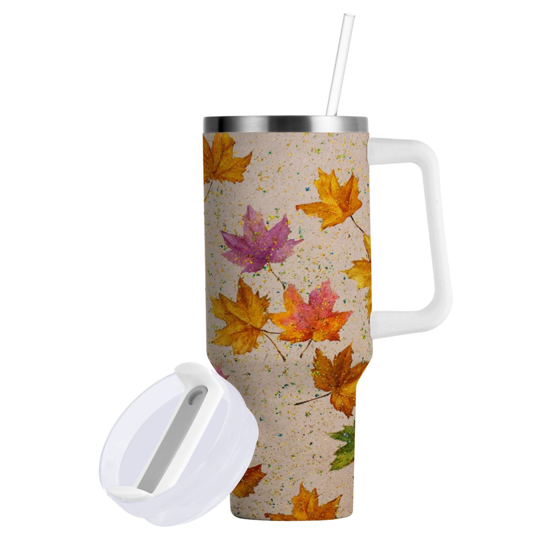40 oz Insulated Stainless Steel Tumbler Double Wall Stainless Steel Tumbler with 2-Way Drinking Colored Autumn Leaves - 2OMS