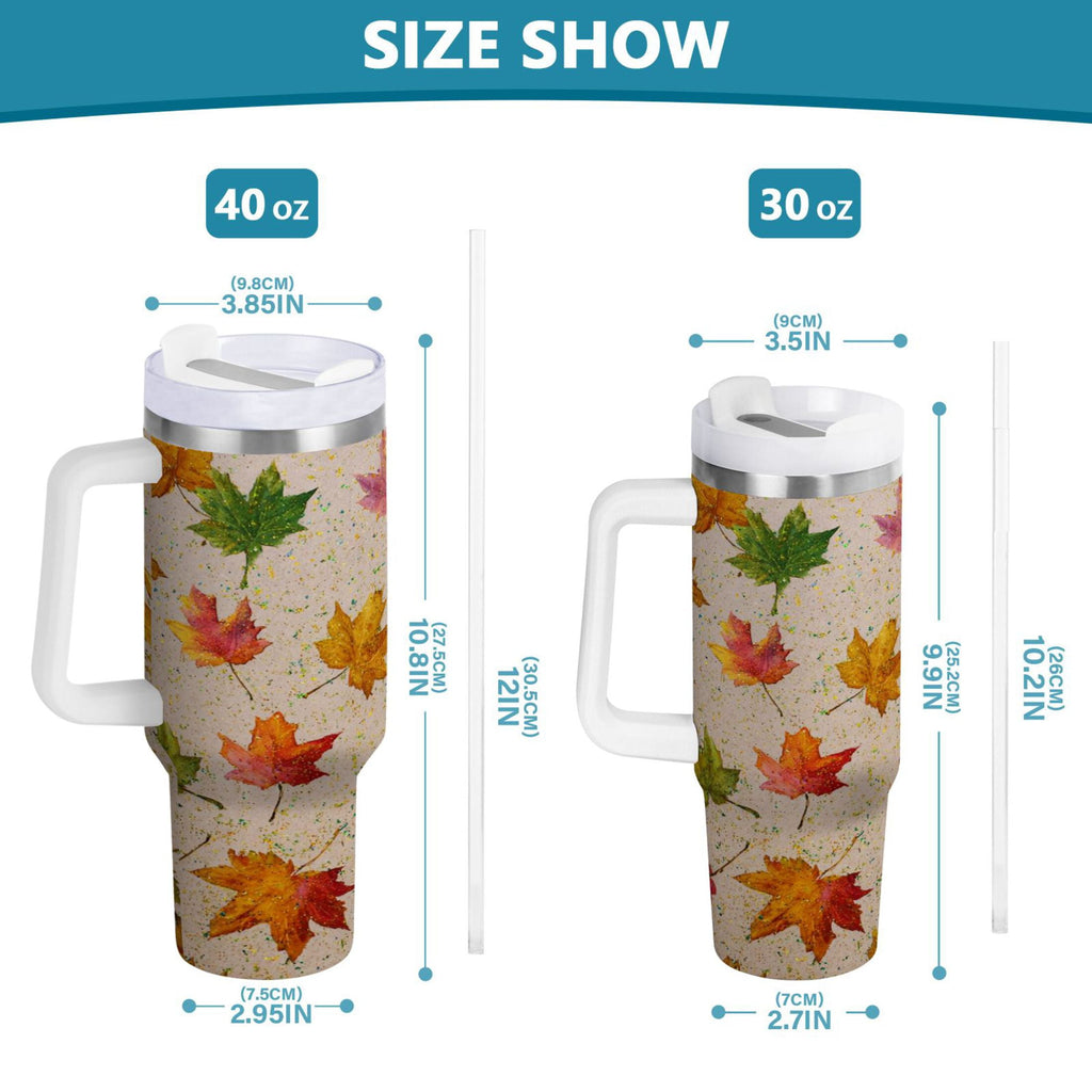 40 oz Insulated Stainless Steel Tumbler Double Wall Stainless Steel Tumbler with 2-Way Drinking Colored Autumn Leaves - 2OMS