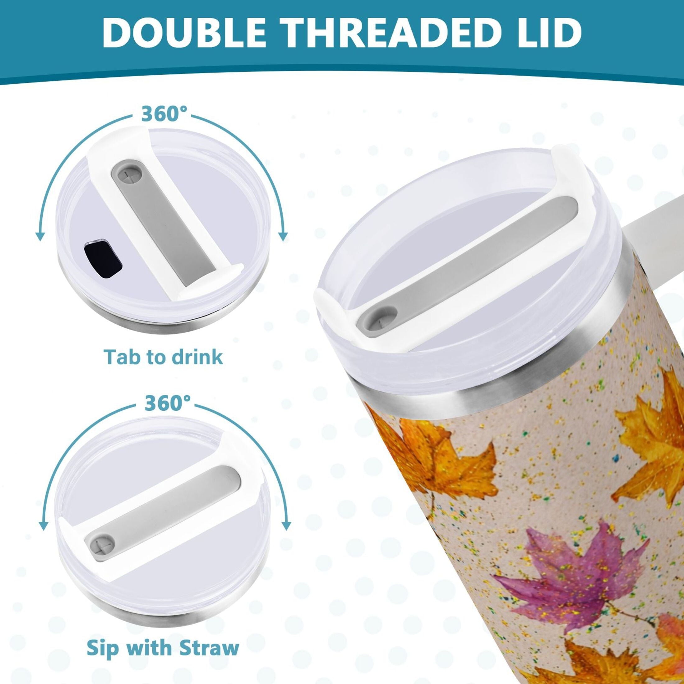 40 oz Insulated Stainless Steel Tumbler Double Wall Stainless Steel Tumbler with 2-Way Drinking Colored Autumn Leaves - 2OMS