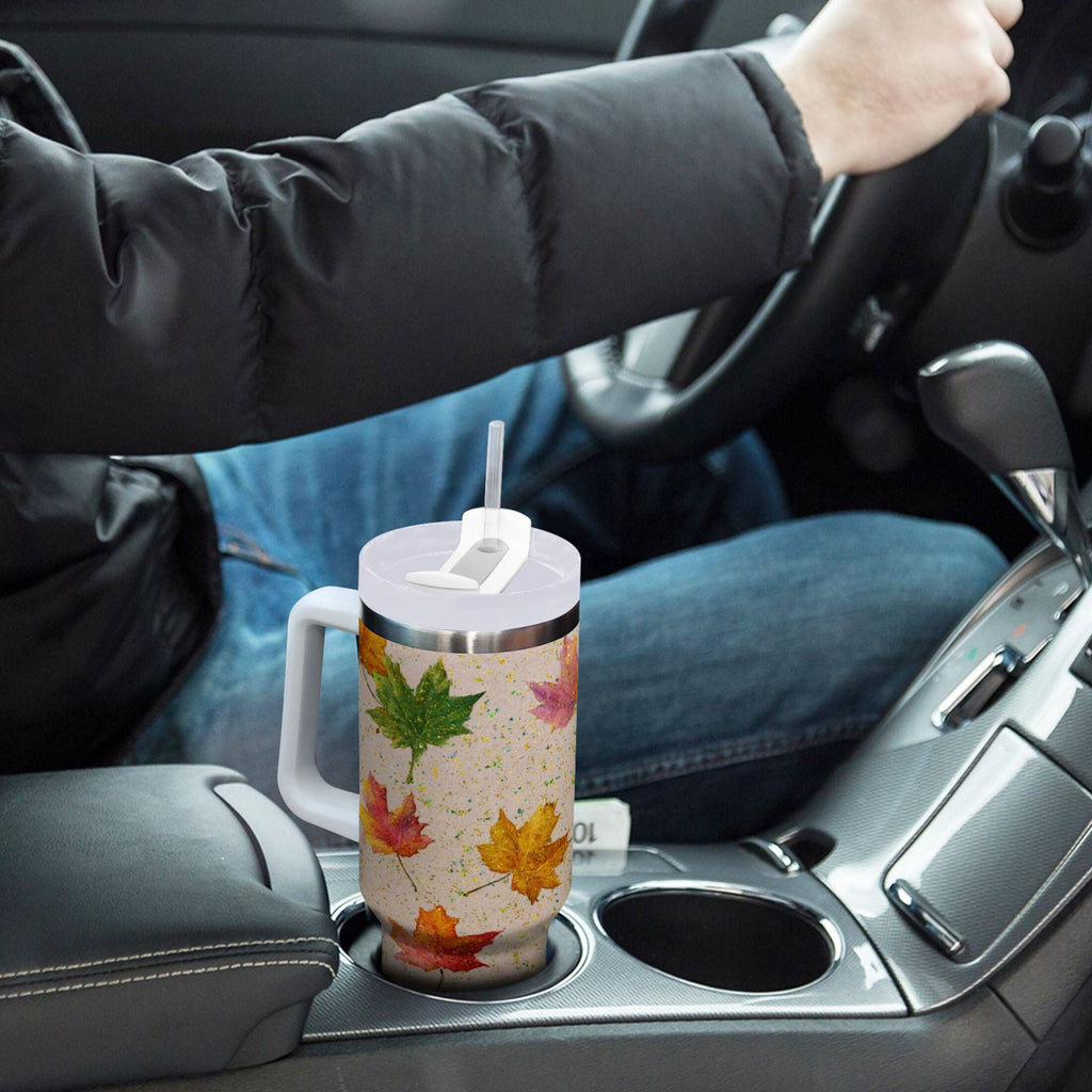 40 oz Insulated Stainless Steel Tumbler Double Wall Stainless Steel Tumbler with 2-Way Drinking Colored Autumn Leaves - 2OMS