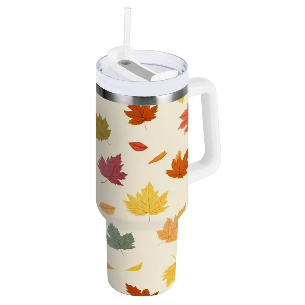 40 oz Insulated Stainless Steel Tumbler Double Wall Stainless Steel Tumbler with 2-Way Drinking Colorful Autumn Leaves Pattern - 7KD3