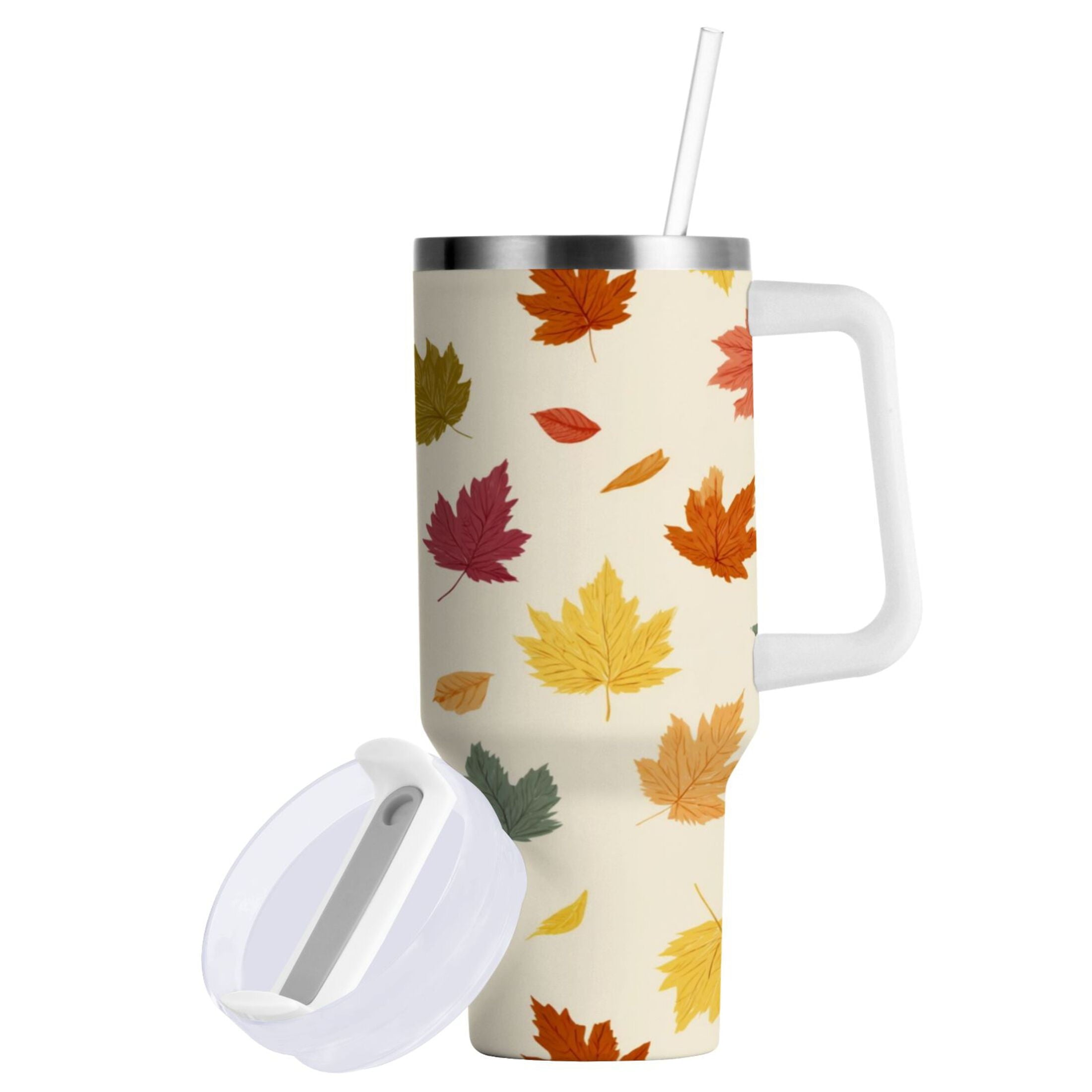 40 oz Insulated Stainless Steel Tumbler Double Wall Stainless Steel Tumbler with 2-Way Drinking Colorful Autumn Leaves Pattern - 7KD3
