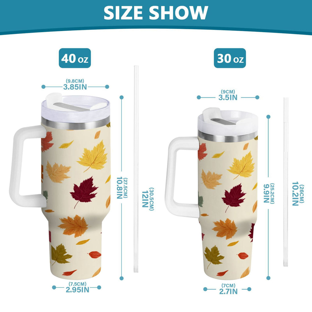 40 oz Insulated Stainless Steel Tumbler Double Wall Stainless Steel Tumbler with 2-Way Drinking Colorful Autumn Leaves Pattern - 7KD3