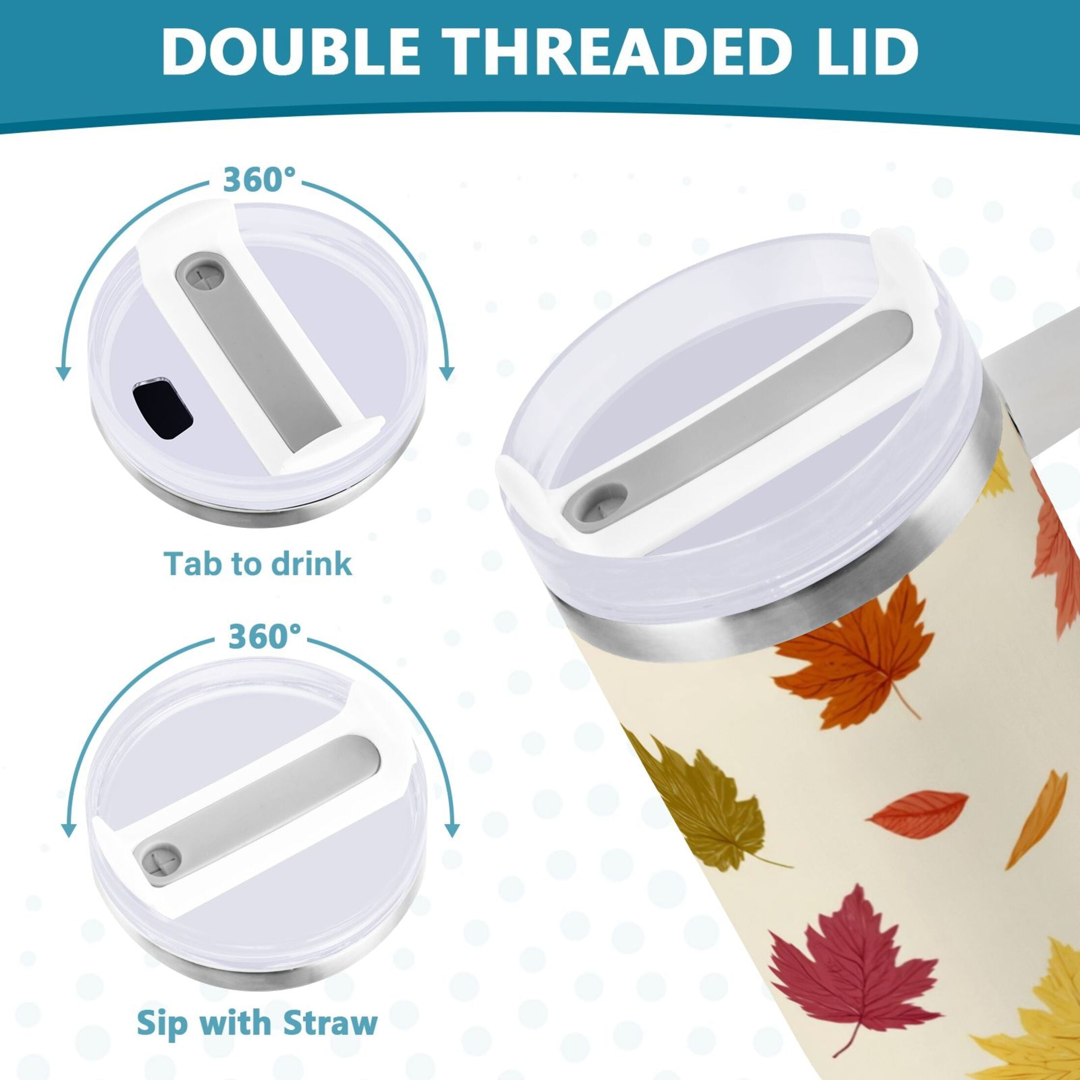40 oz Insulated Stainless Steel Tumbler Double Wall Stainless Steel Tumbler with 2-Way Drinking Colorful Autumn Leaves Pattern - 7KD3