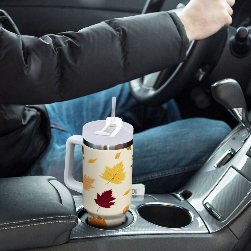 40 oz Insulated Stainless Steel Tumbler Double Wall Stainless Steel Tumbler with 2-Way Drinking Colorful Autumn Leaves Pattern - 7KD3